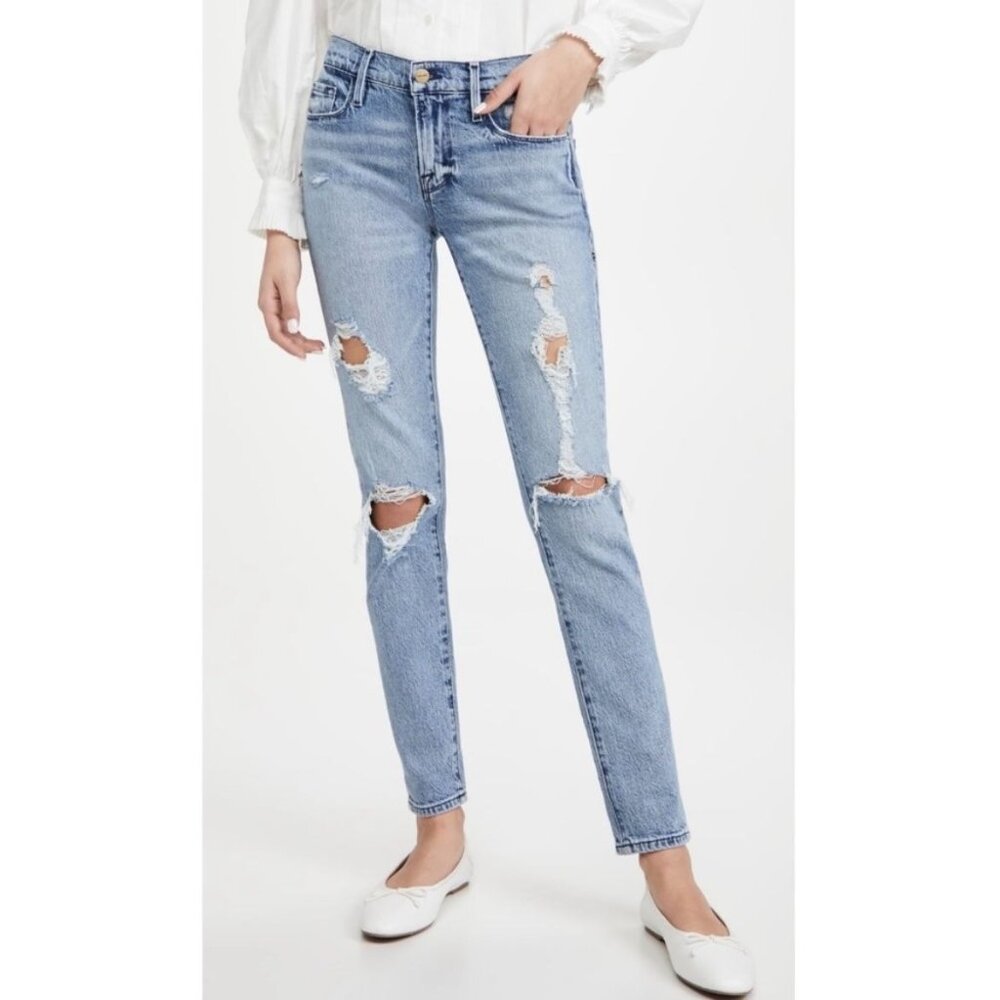 FRAME Le Garcon Jeabs Slim Jeans in Beldon Distressed